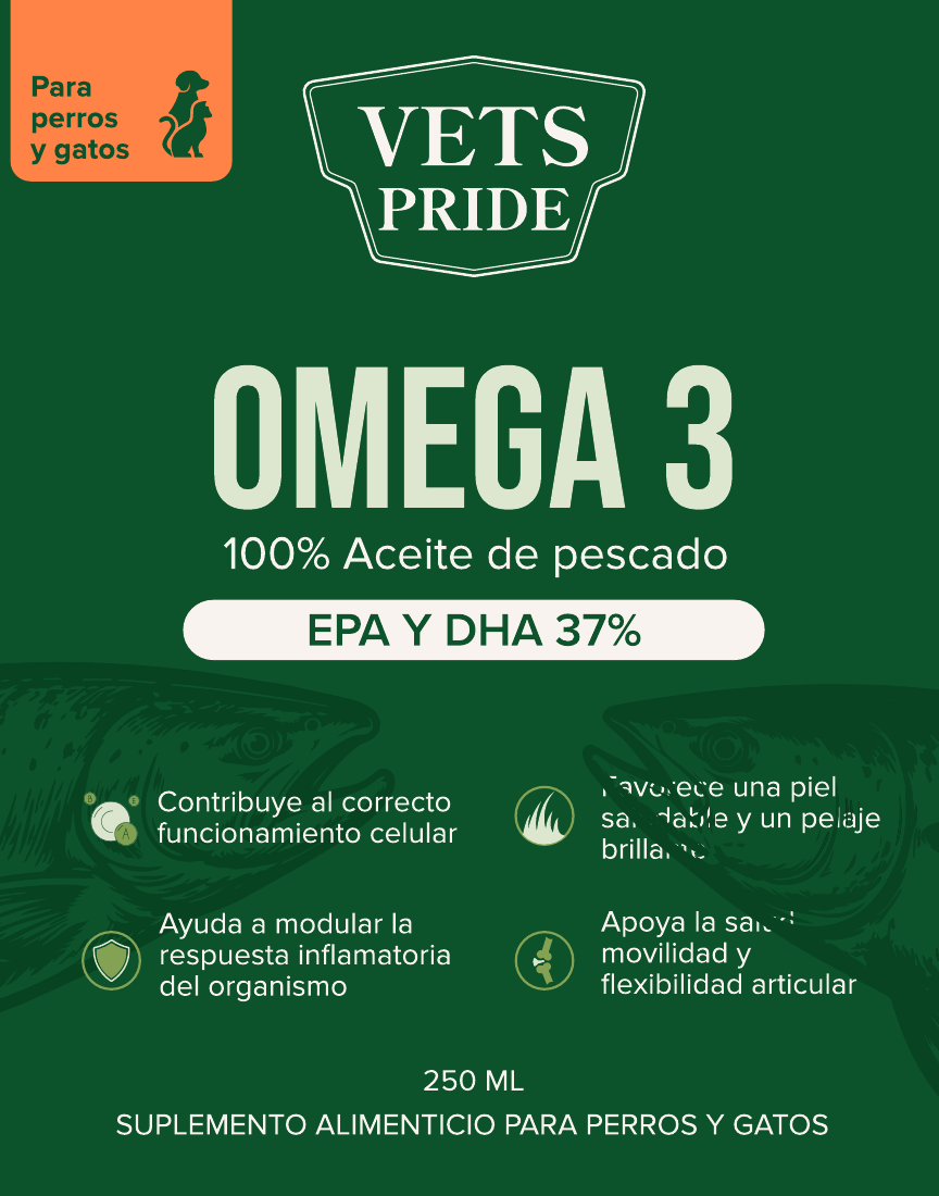 Diseño de la etiqueta de Omega 3 VETS PRIDE